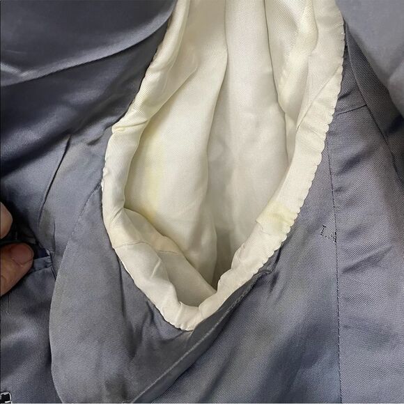 LANVIN Wool Gray Blue Copper PinStripe Button Front Blazer Jacket 44R - Picture 8 of 13